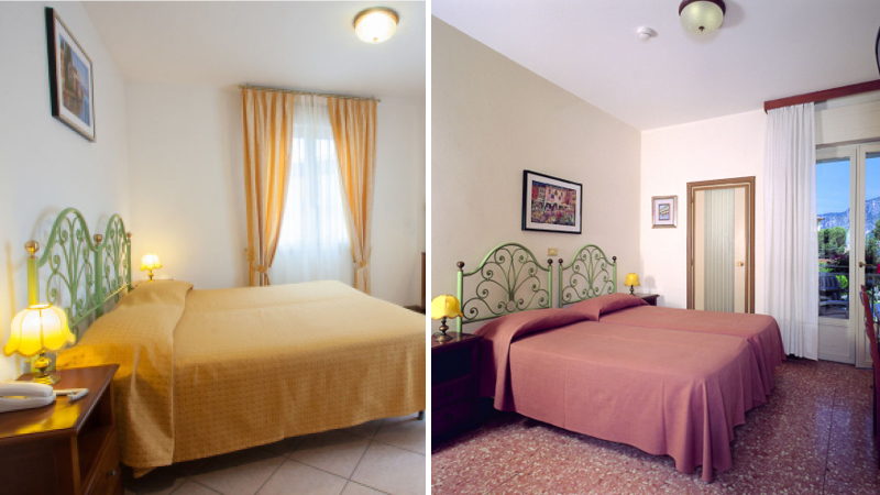 Bilder av rymliga dubbelrum på Hotel Bisesti på resa till Gardasjön