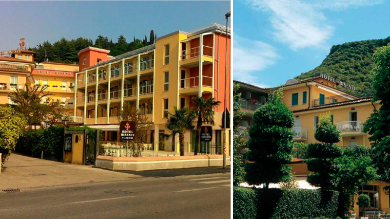 Frontbild från olika vyer på Hotel Bisesti på resa till Gardasjön.